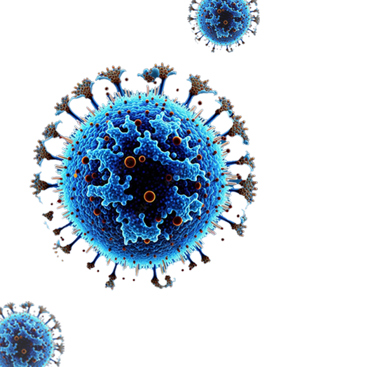 Computer-generated image of a particle with a blue and gray color scheme on a white background.