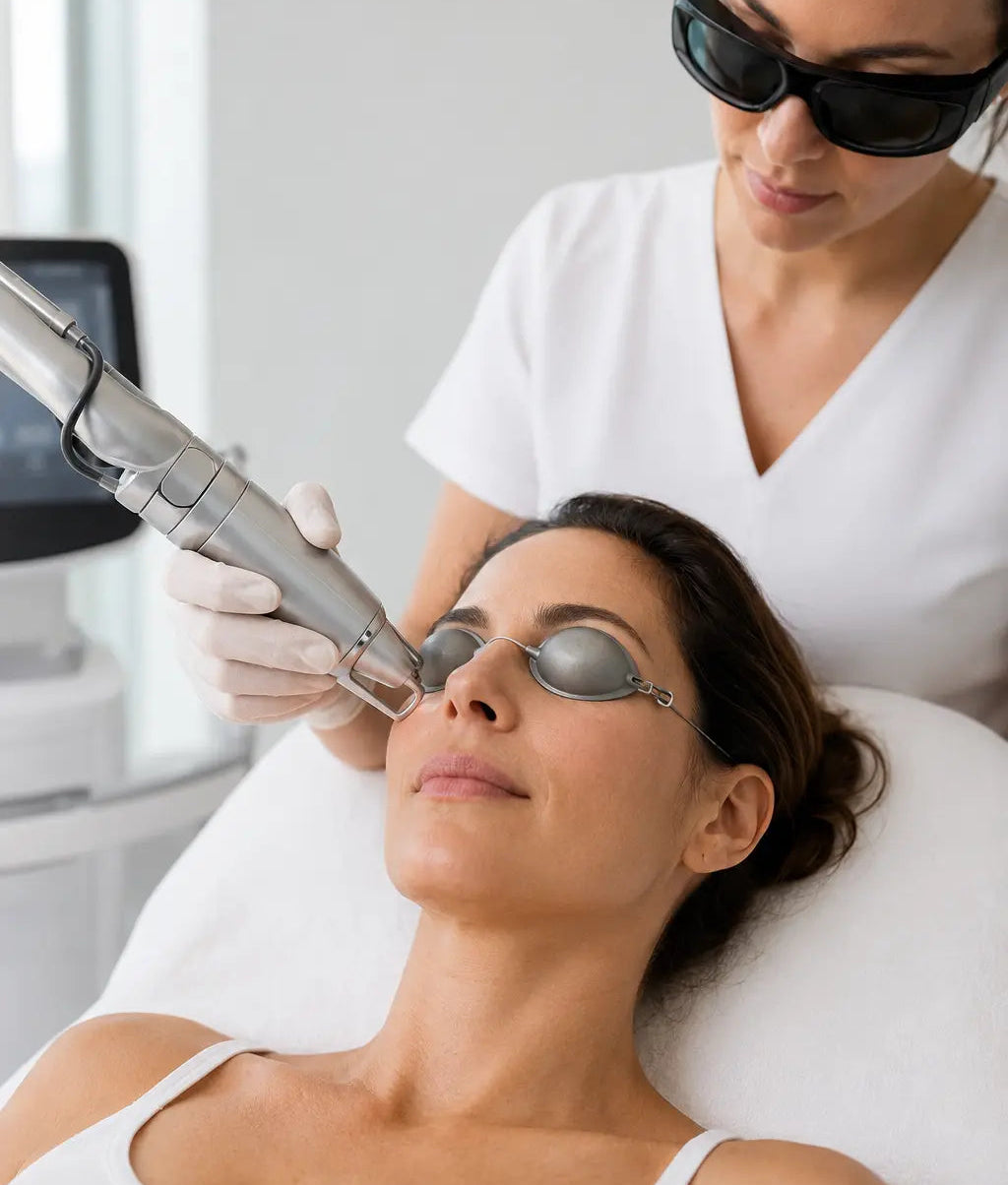 Woman receives a non-ablative laser resurfacing treatment.