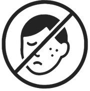 Icon showing person with blemishes inside prohibition sign denoting that product is non-comedogenic.