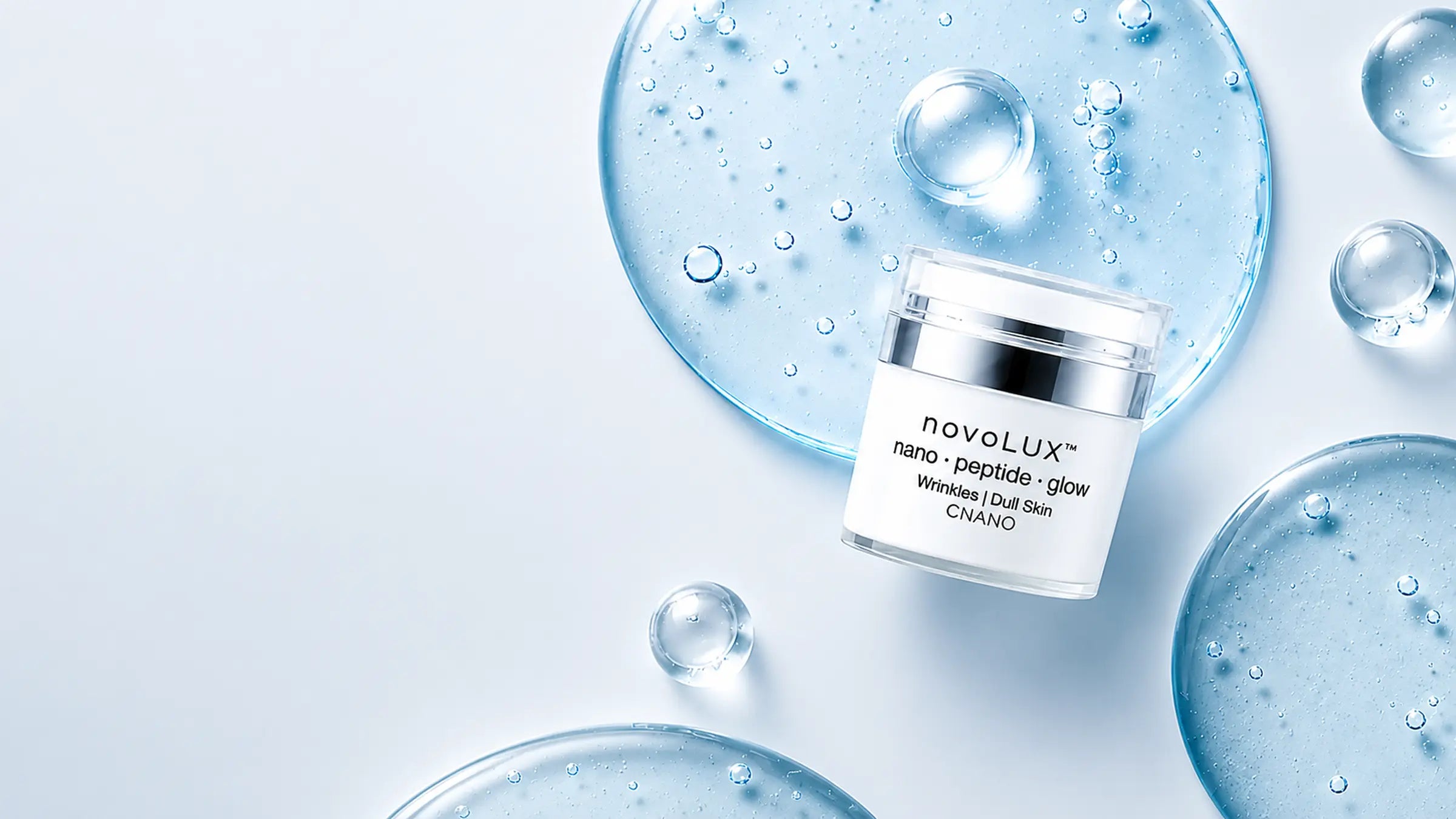 novoLUX nano peptide glow cream with hydrating gel bubbles for peptide skincare and radiant-looking skin
