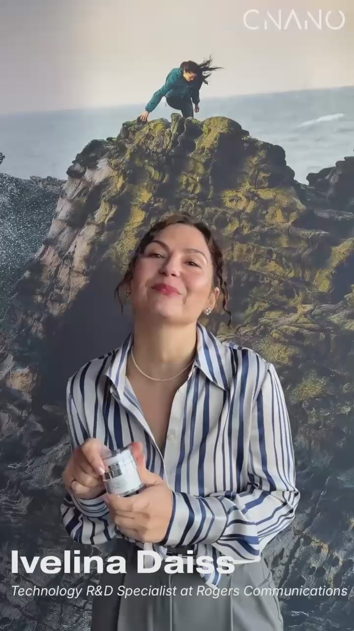 CNANO customer testimonial video about sensitive-skin skincare and radiant-looking skin at BC Business House in Vancouver